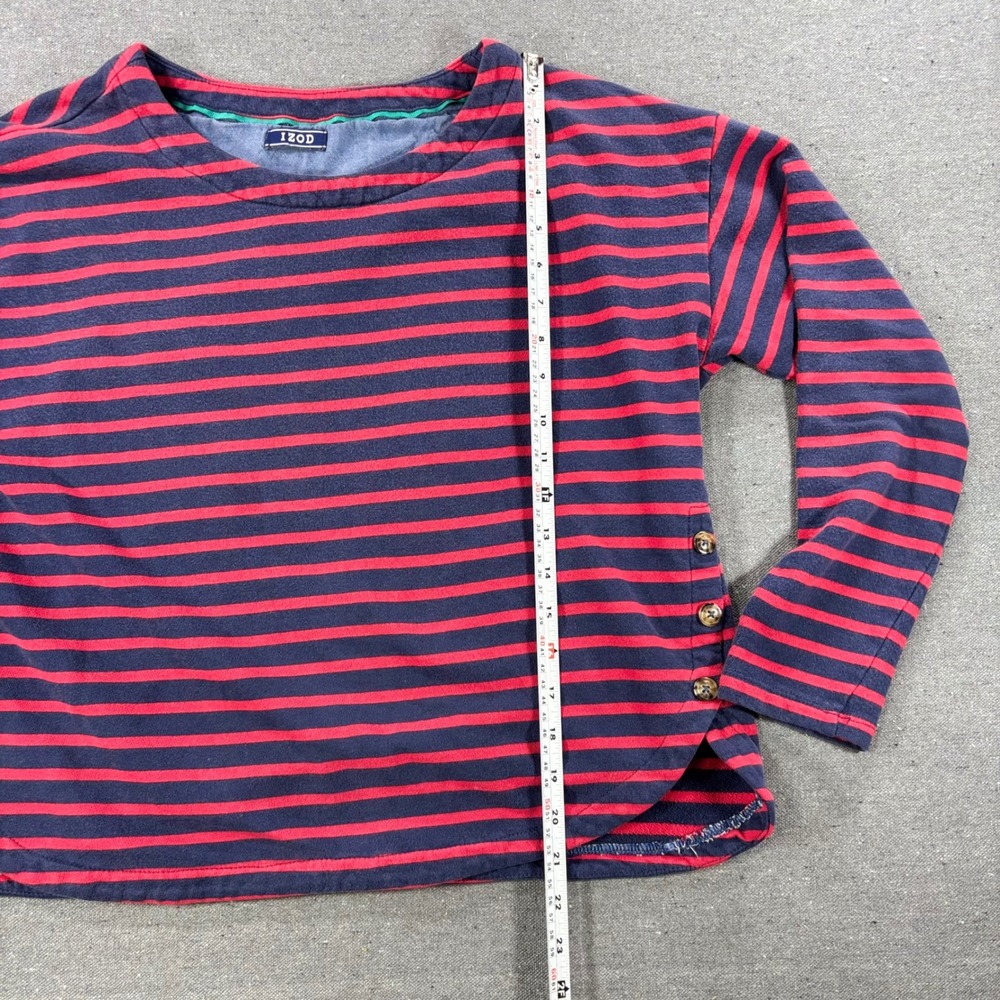 IZOD Striped Top Women Large Blue Red Long Sleeve Button Side Crew Neck Shirt - Picture 4 of 6